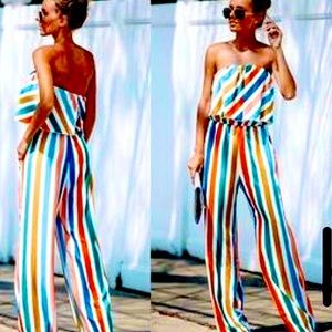 VICI COLLECTION  carousel striped pocketed jumpsuit